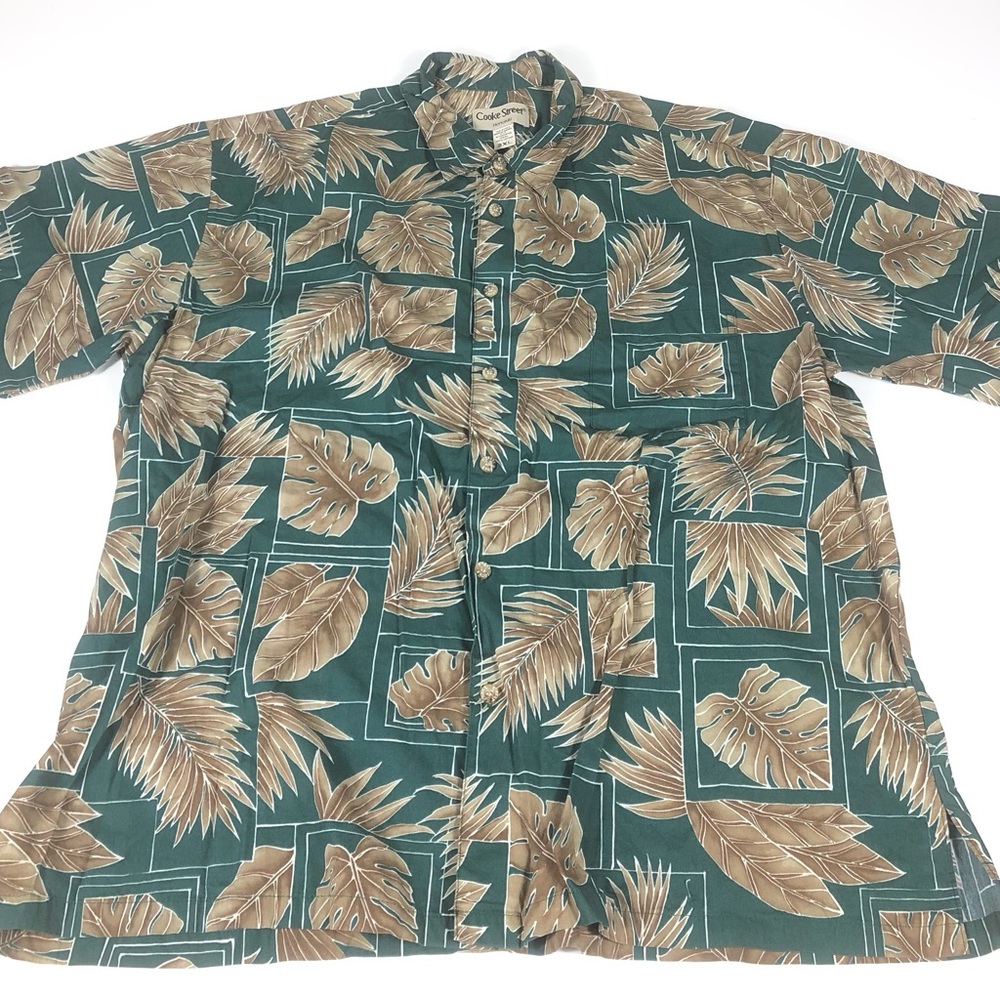 Cooke Street Honolulu Hawaiian Floral Print Button Down Shirt Sz 2XL Green/Brown
